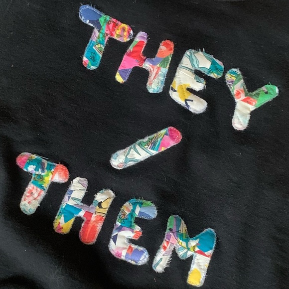 They/them pronouns crew neck with quilted letters! - Picture 2 of 2